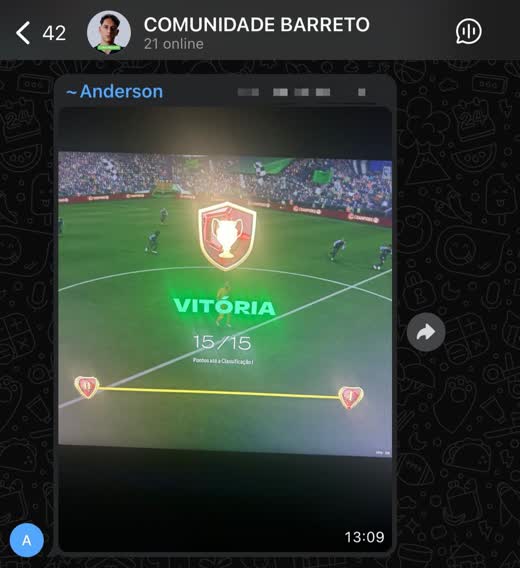 Print de Anderson: vitória, 15/15 pontos até a Classificação I
